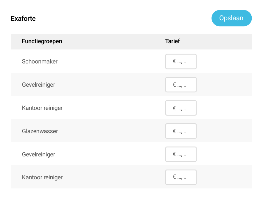 Tarief schermafbeelding