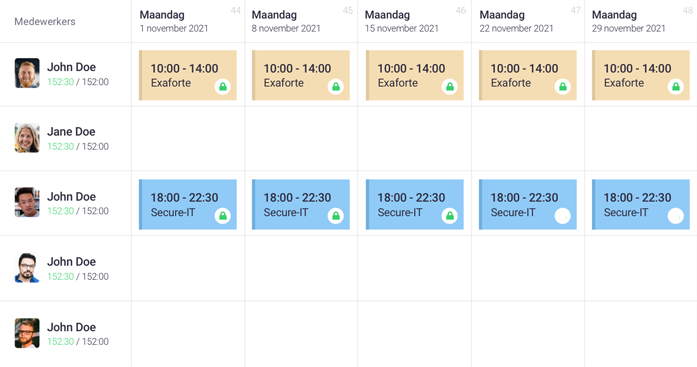 Wekelijkste planning schermafbeelding