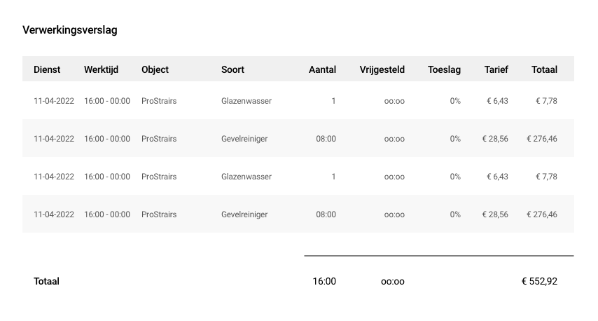 Verwerkingsverslag schermafbeelding